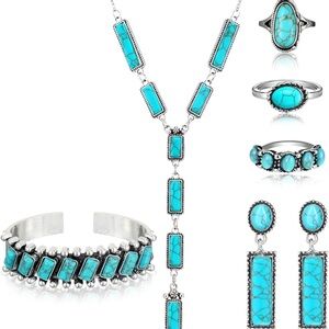 Ecally Bohemian Turquoise Western Jewelry Set